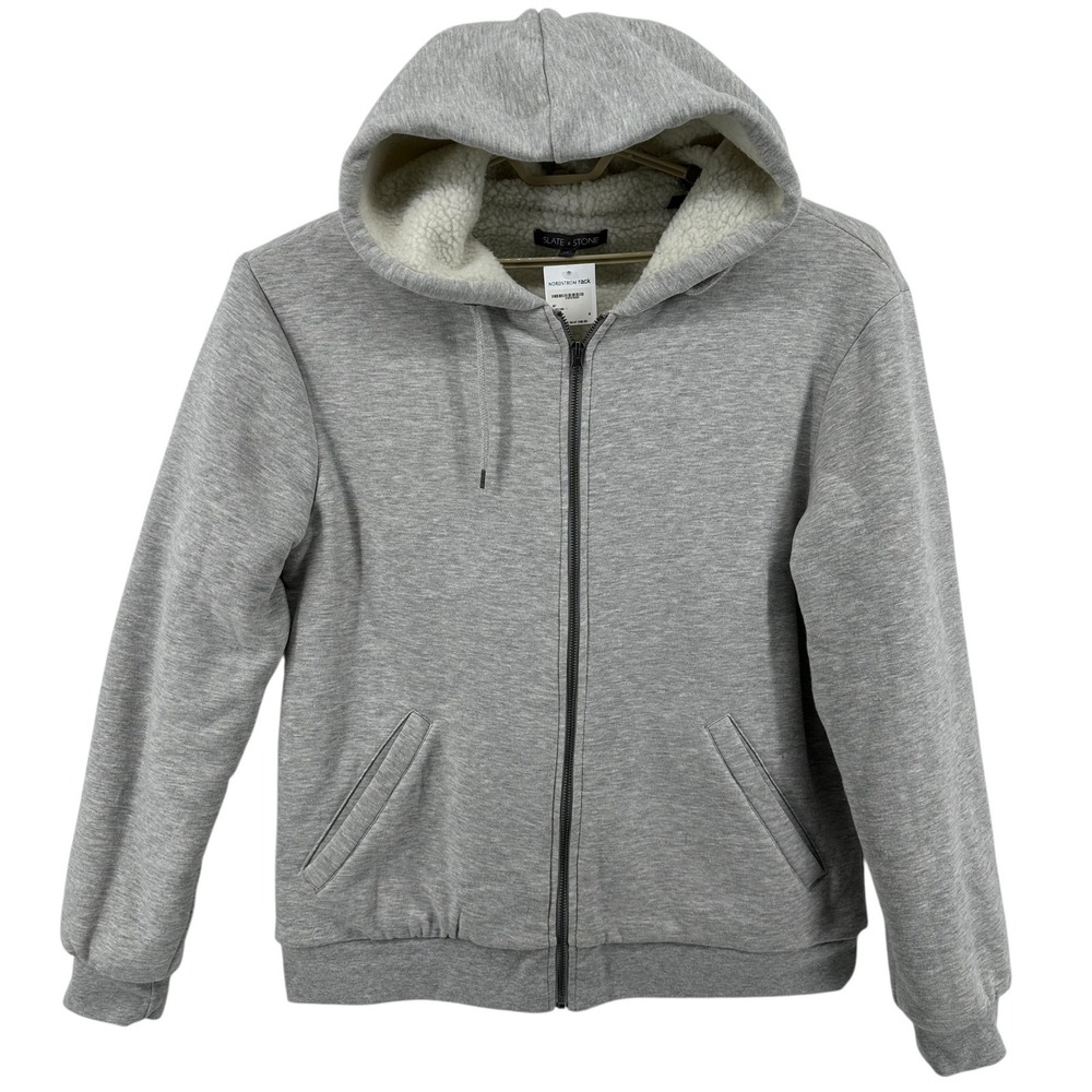 SLATE & STONE Mens Size XL Gray Sherpa Lined‎ Zip Up Hoodie Fleece Lined NWT